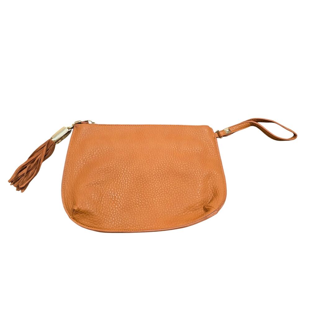 Shiraleah Brown Faux Leather Zip Close Clutch Wristlet